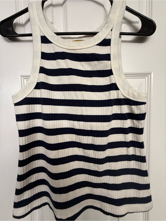 MOTHER Tops - MOTHER Ribbed Striped Tank Top - White & Navy
